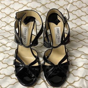 Jimmy Choo Black patent stilettos with straps size 36 1/2